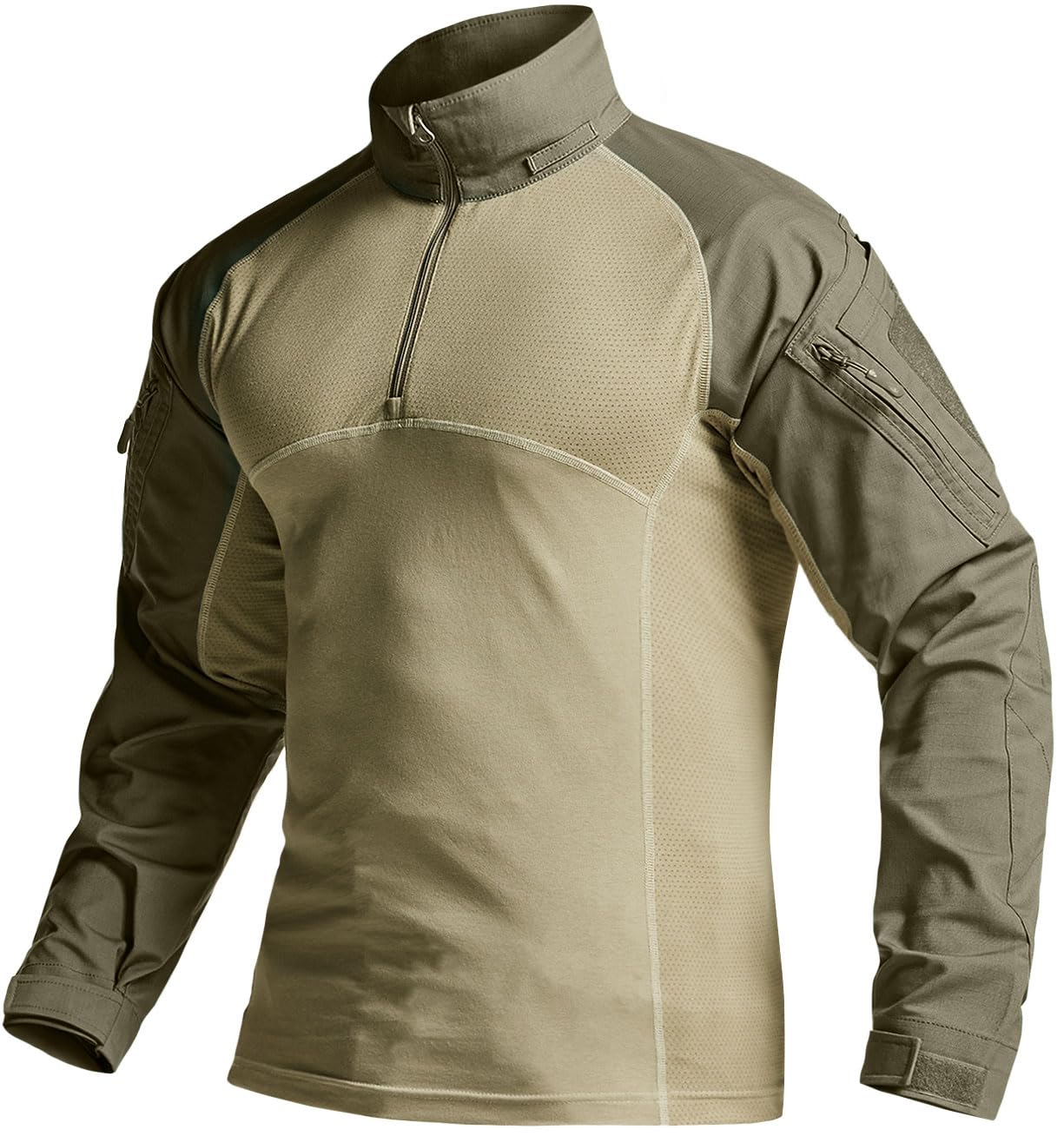 CQR Men's Tactical Combat Shirt, 1/4 Zip Long Sleeve Breathable Military BDU Training Top for Shooting, Hunting, Range Use