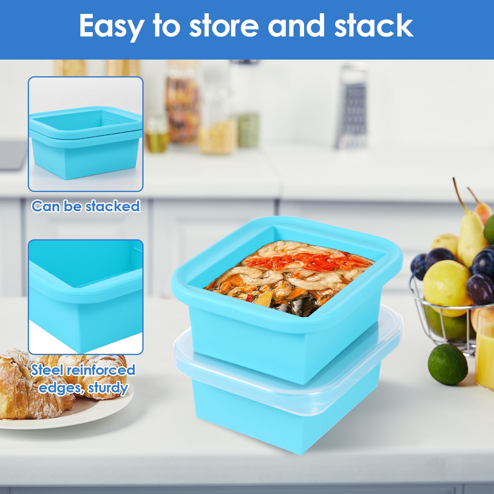 Silicone Cups 4-Pack 1/2 Cup Silicone Freezer Trays With Lids - BPA-Free Meal Prep Containers For Soups & Sauces 1/2 Cup Portion Containers With Lids 4 Pack