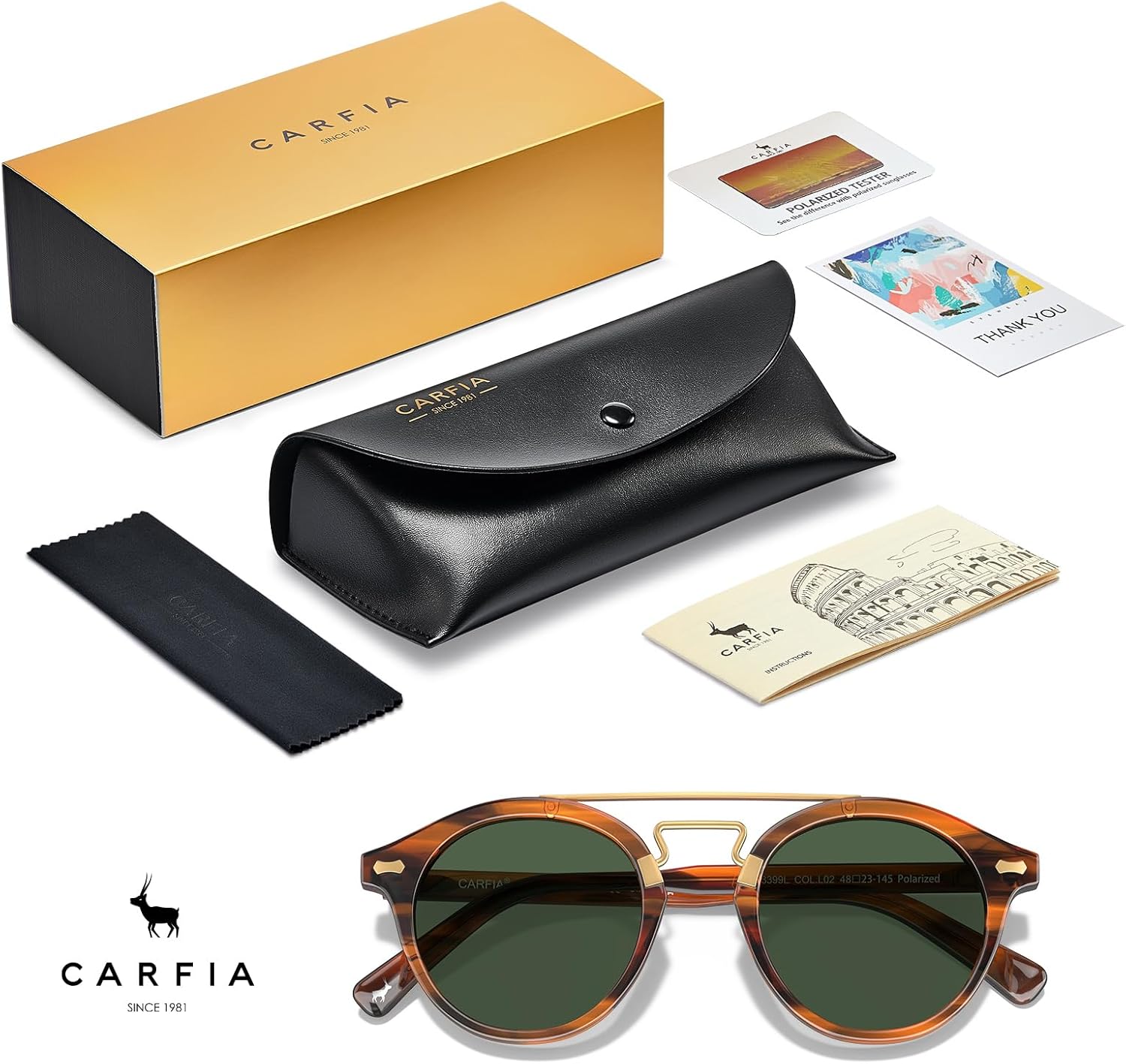 CARFIA Retro Acetate Small Face Polarized Sunglasses for Men Women Trendy Metal Double Bridge Round Sun Glasses CA3399L - Image 7