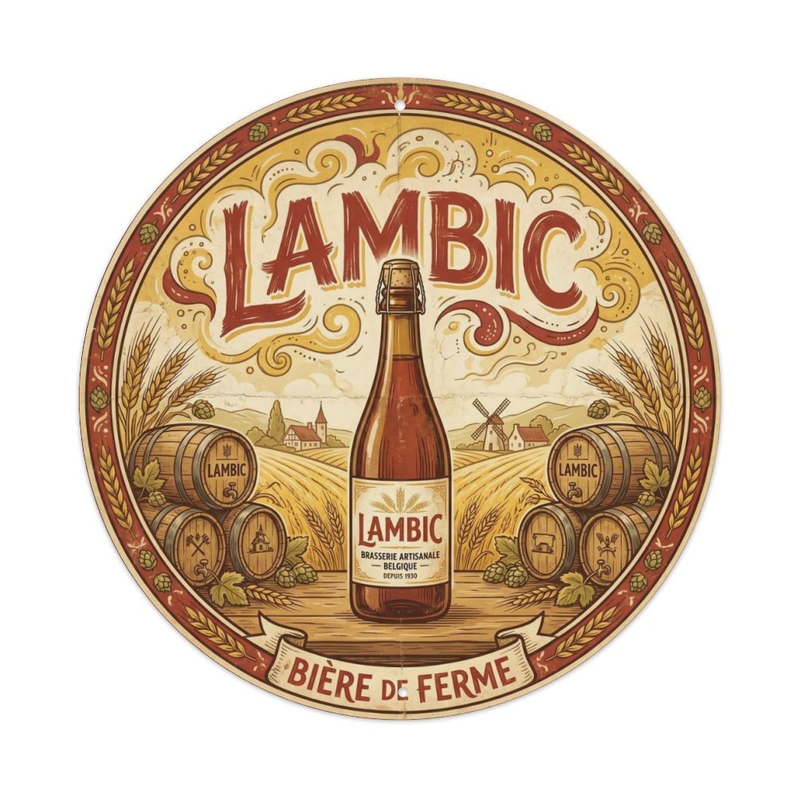 Lambic Sour Beer Rustic Wild Ferment Brewery Hops Malt Metal Tin Sign