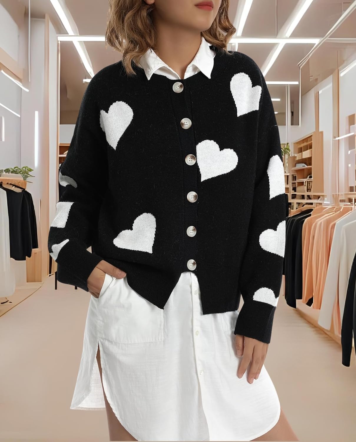 Women's Oversized Knit Cardigan - Cute Flower Pattern Loose Long Sleeve Round Neck Sweater for Autumn Winter - Image 6