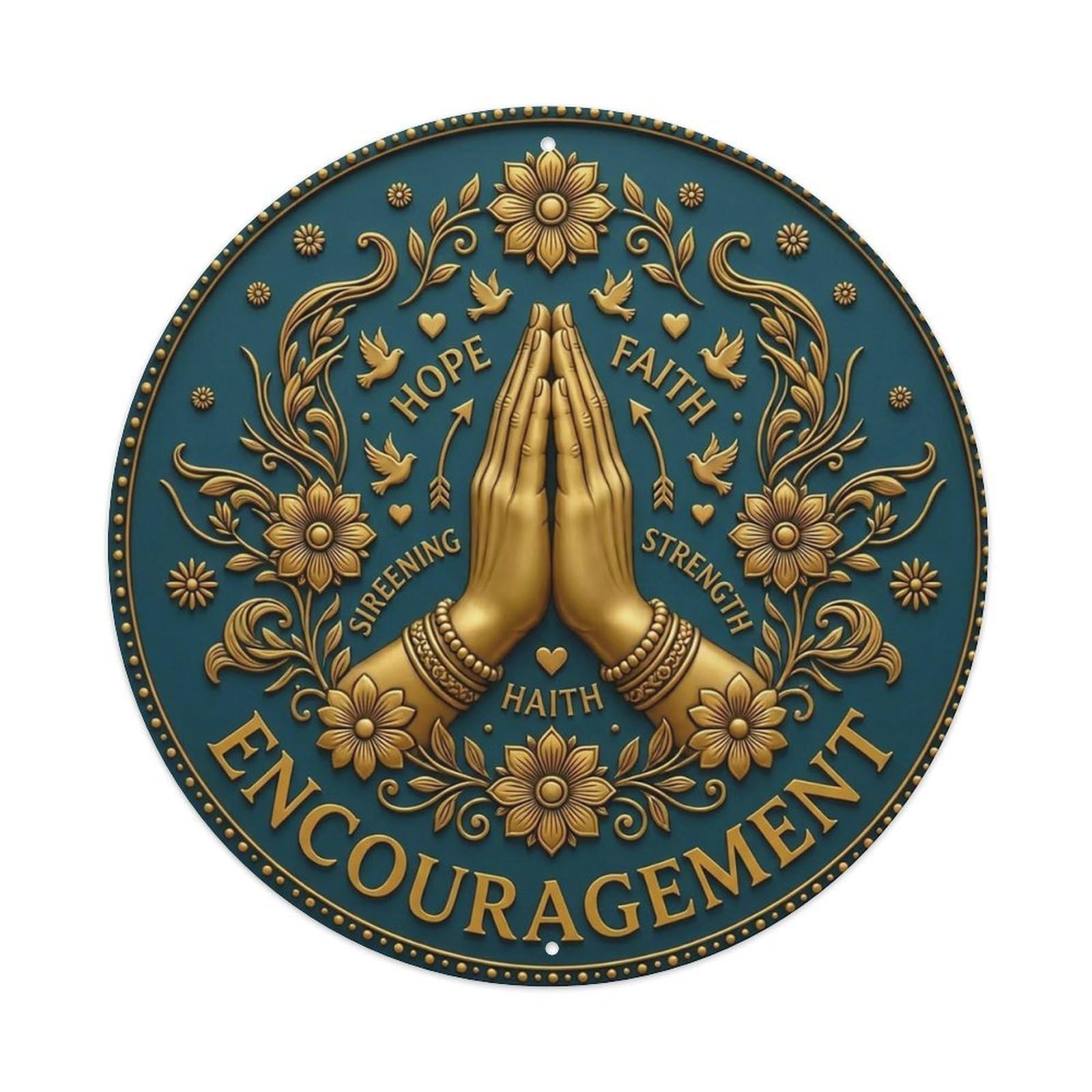 Vintage Namaste Praying Hands Encouragement Flower Zen Yoga Metal Tin Sign