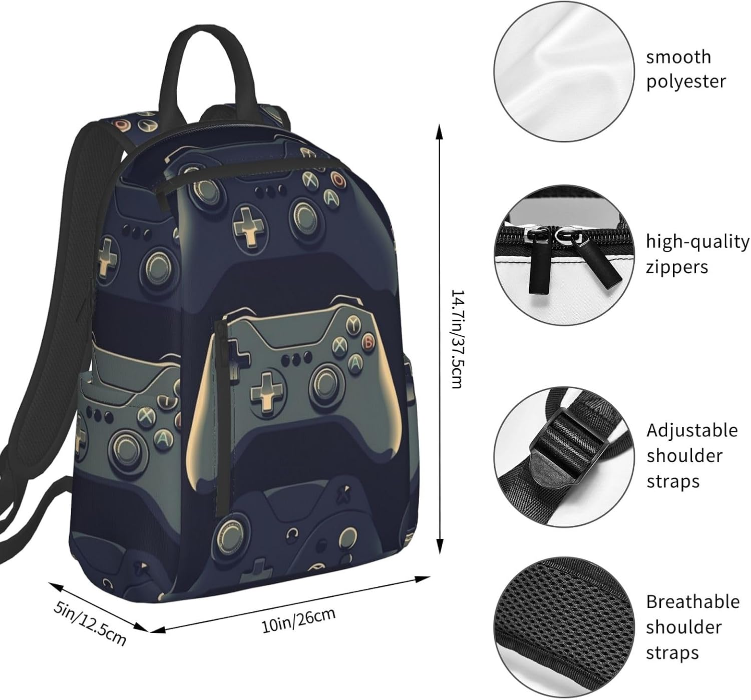 Gaming Controller Pattern Travel Laptop Backpack Lightweight Computer Bag Rucksack Waterproof Casual Hiking Daypack image 2
