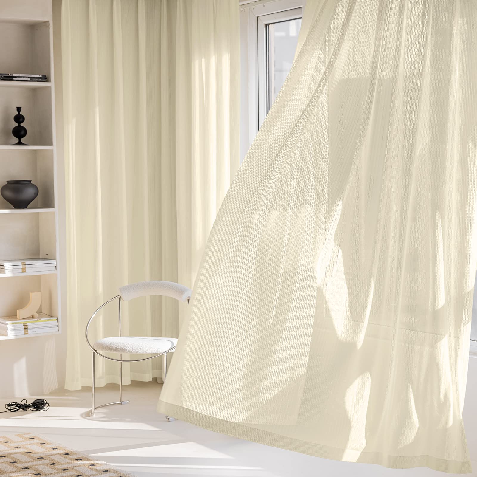 Similar with Pictures. Jacquard 2 Panels Sheer Curtains 108 Inches Long, Semi Sheer Grommet Solid Casual Soft Voile Drapes with Light Filter Window Treatments for Bedroom Living Room, Beige, 52" W x 108" L