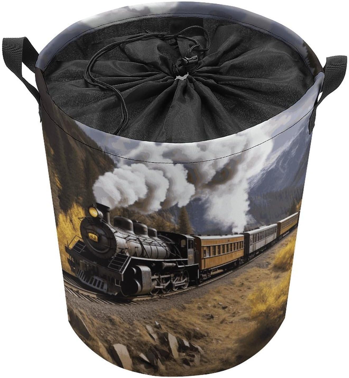 Steam Locomotive Train Laundry Basket Collapsible Clothes Hamper with Reinforced Handles Large Capacity Waterproof Laundry Bag Freestanding Laundry Hamper for Bedroom Bathroom
