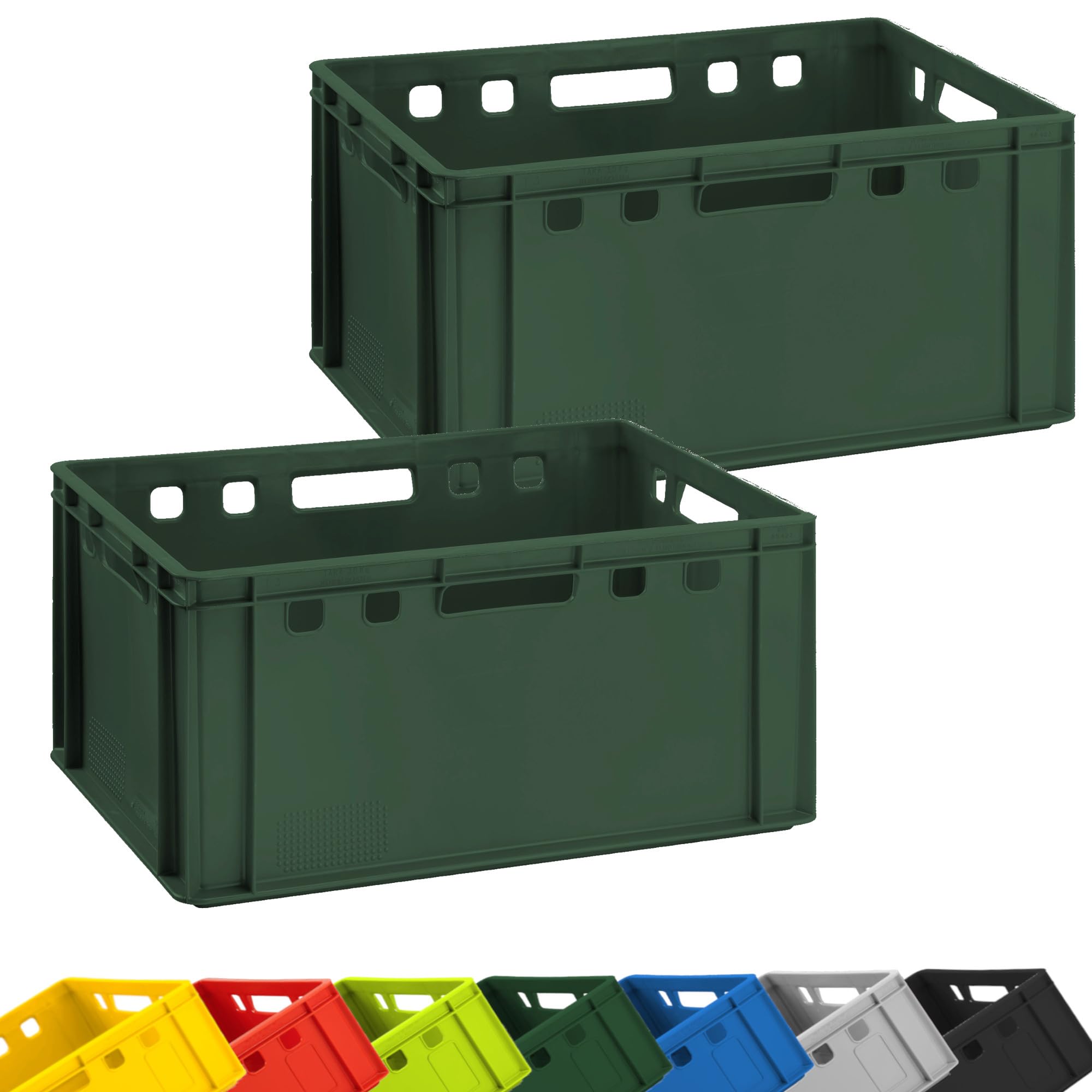 BURI 2 cajas para carniceros, 60 x 40 x 30 cm, E3 alto, extremadamente robustas, apilables, aptas para alimentos, apilables (verde oscuro)