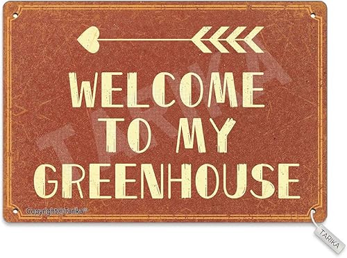Tarika Letrero decorativo de metal con texto en inglés "Welcome to My Greenhouse" (7.9 x 11.8 in), diseño vintage para el hogar, cocina, baño,