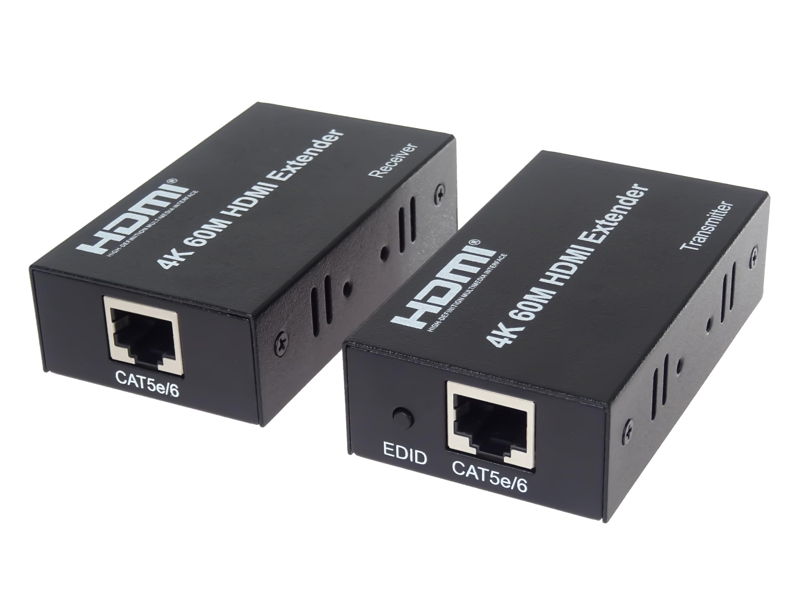 PremiumCord 4K HDMI-Extender auf 60 m über ein Cat6/6a/7-Kabel, UHD 4K 2160p 60 Hz, Full HD 1080p, 18 Gbit/s, HDMI2.0, HDCP2.2, Metallgehäuse, Schwarz