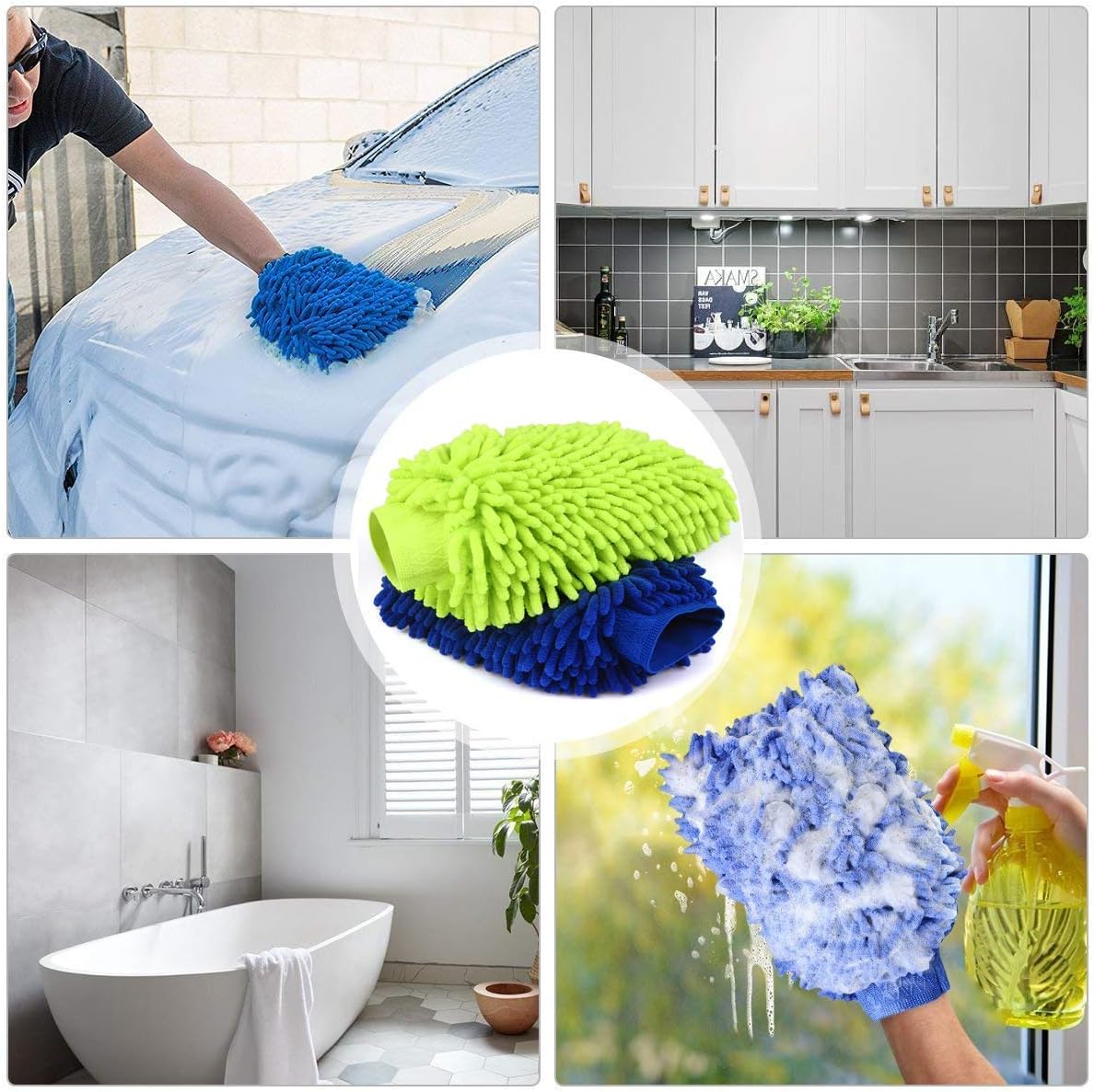 Car Wash Mitt 2 Pack - Extra Large Size Clean Tools Kits- Premium Chenille Microfiber Winter Waterproof Cleaning Mitts - Washing Glove with Lint Free & Scratch Free