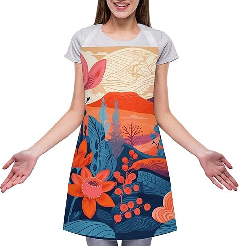 Miniatura 3 de Flowers in Ink Aprons Waterproof Cooking Kitchen Apron Unisex Adjustable Bib Apron with Pocket Restaurant Chef Works Aprons for Waitress Waiter