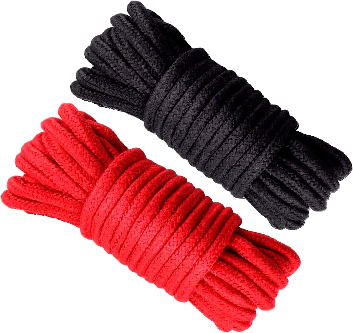 Uniyou Soft Cotton Rope for Multipurpose 32 Feet / 10 Length 1/3 Inch Thick Durable Twisted Rope Cord for Climbing Braid Home Decor(2 Pack, Black Red)