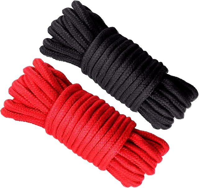 Uniyou Soft Cotton Rope for Multipurpose 32 Feet / 10 Length 1/3 Inch Thick Durable Twisted Rope Cord for Climbing Braid Home Decor(2 Pack, Black Red)