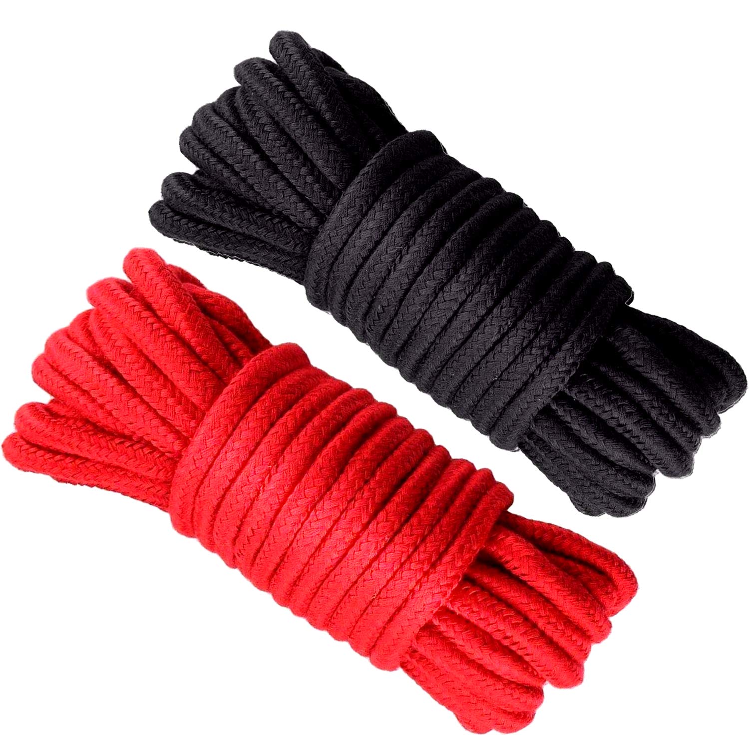 Uniyou Soft Cotton Rope for Multipurpose 32 Feet / 10 Length 1/3 Inch Thick Durable Twisted Rope Cord for Climbing Braid Home Decor(2 Pack, Black Red)