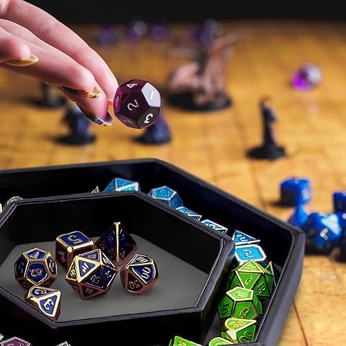 Miniatura 7 de SIQUK Bandeja de dados con tapa hexagonal para dados para juegos de dados como RPG, DND y otros juegos de mesa, gris