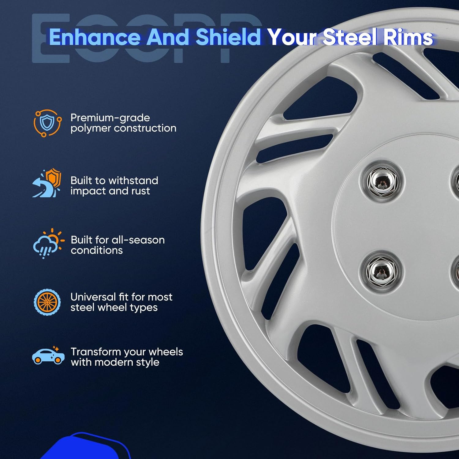 ECCPP 13" OEM Replacement (Set of 4) Universal Wheel Rim Cover Hub Caps Fits for Toyota for Nissan for Mazda Most Car Truck SUV