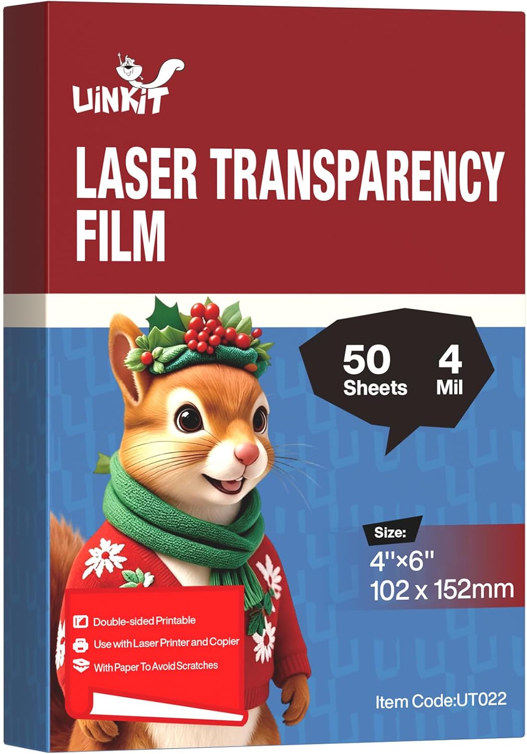 Uinkit OHP Transparency Film 4x6 Inch, 50 Sheets, 100% Clear Laser Transparency Sheets for Laser Printer and Copier, 4 Mil PET Pre-Cut Photo Size for Photo Cards, Journaling, Craft Overlays, Projector