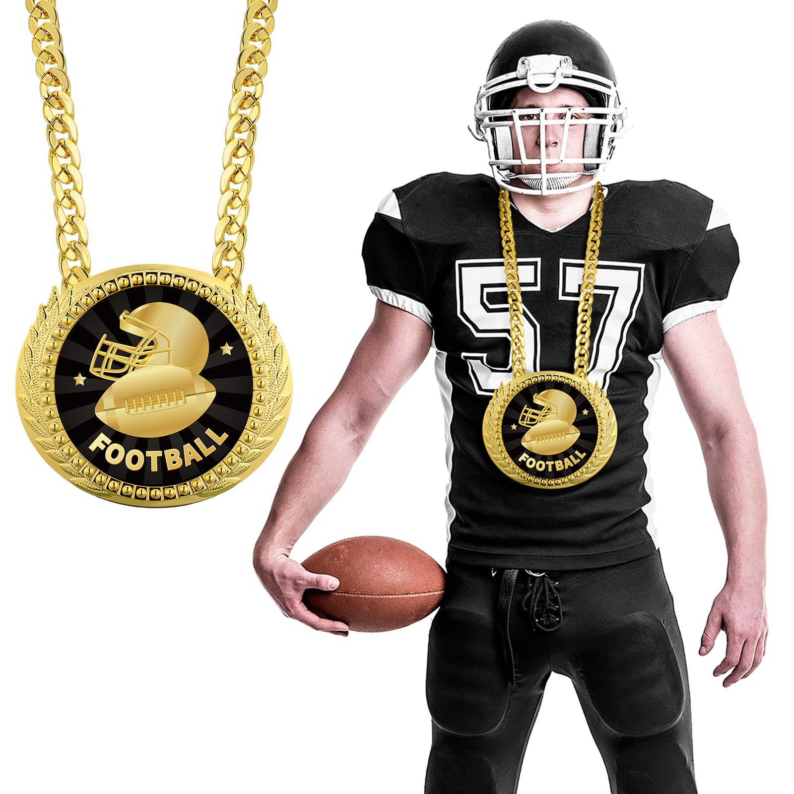 Tondiamo Sports MVP Turnover Chain Medal 6" Big Gold Champ Award Necklace Chain Baseball Basketball Football Soccer Softball Volleyball Sports
