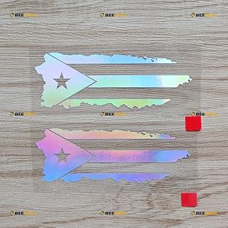2 Pack Holographic Iridescent, 4 Inches - Puerto Rico Map Flag Decal Sticker Vinyl Puerto Rican - No Background Die-Cut 05081 for Car Boat Laptop