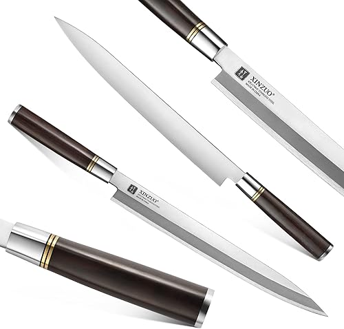 Miniatura 2 de XINZUO Cuchillo Sashimi de 12 pulgadas X7Cr17MoV de acero forjado, cuchillo de fileteado tradicional japonés Yanagiba, hoja de un solo filo,