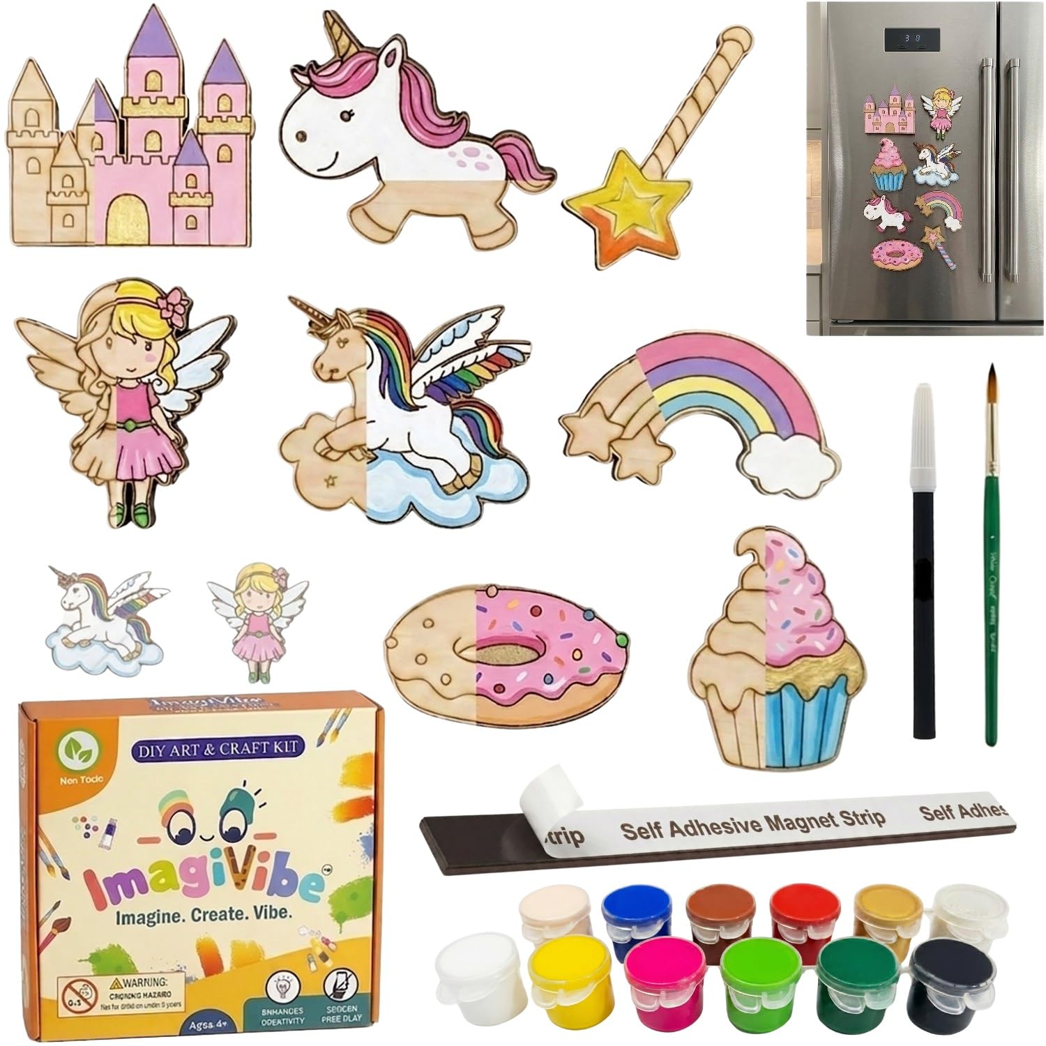 ImagiVibe Paint Your Own Unicorn Fairy Tale Fridge Magnets Kit for Kids Girls | 8 MDF Cutouts DIY Painting Activity | Creative Screen-Free Art & Craft Kit | Made in India (Unicorn)-image-10