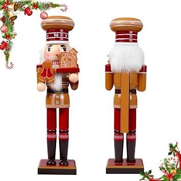 15-Inch Giant Christmas Nutcracker Decorations | Gingerbread Man & Santa Chef Wooden Nutcrackers | Holiday Tabletop, Shelf & Mantel Decor | Traditional Christmas Party Favors & Gifts