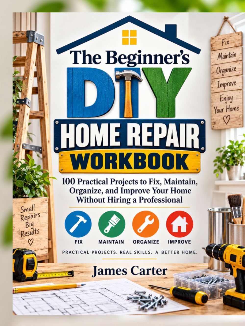 The Beginner's DIY Home Repair Workbook: 100 Practical Projects to Fix, Maintain, Organize, and Improve Your Home Without Hiring a Professional