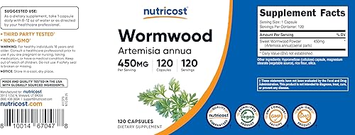 Miniatura 6 de Nutricost Cápsulas de ajenjo de 450 mg 120 cápsulas - Cápsulas vegetarianas, sin gluten y sin OMG