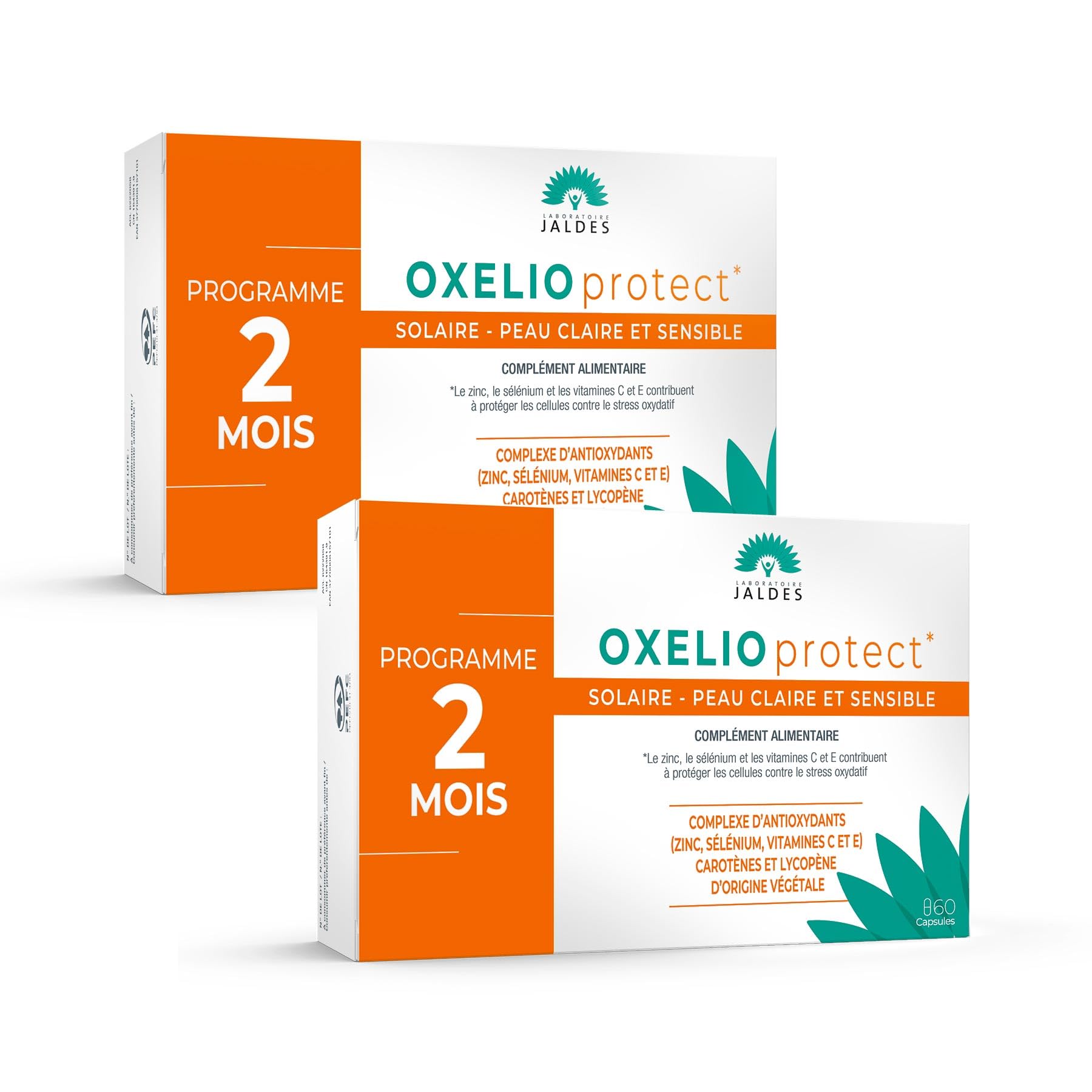 OXELIO PROTECT Lot de 2X60 Capsules | Solaire | Peaux Claires, Sensibles, Réactives | Préparer à l’Exposition au Soleil et Sublimer son Été | Caroténoïdes Naturels, Vitamines et Minéraux | JALDES