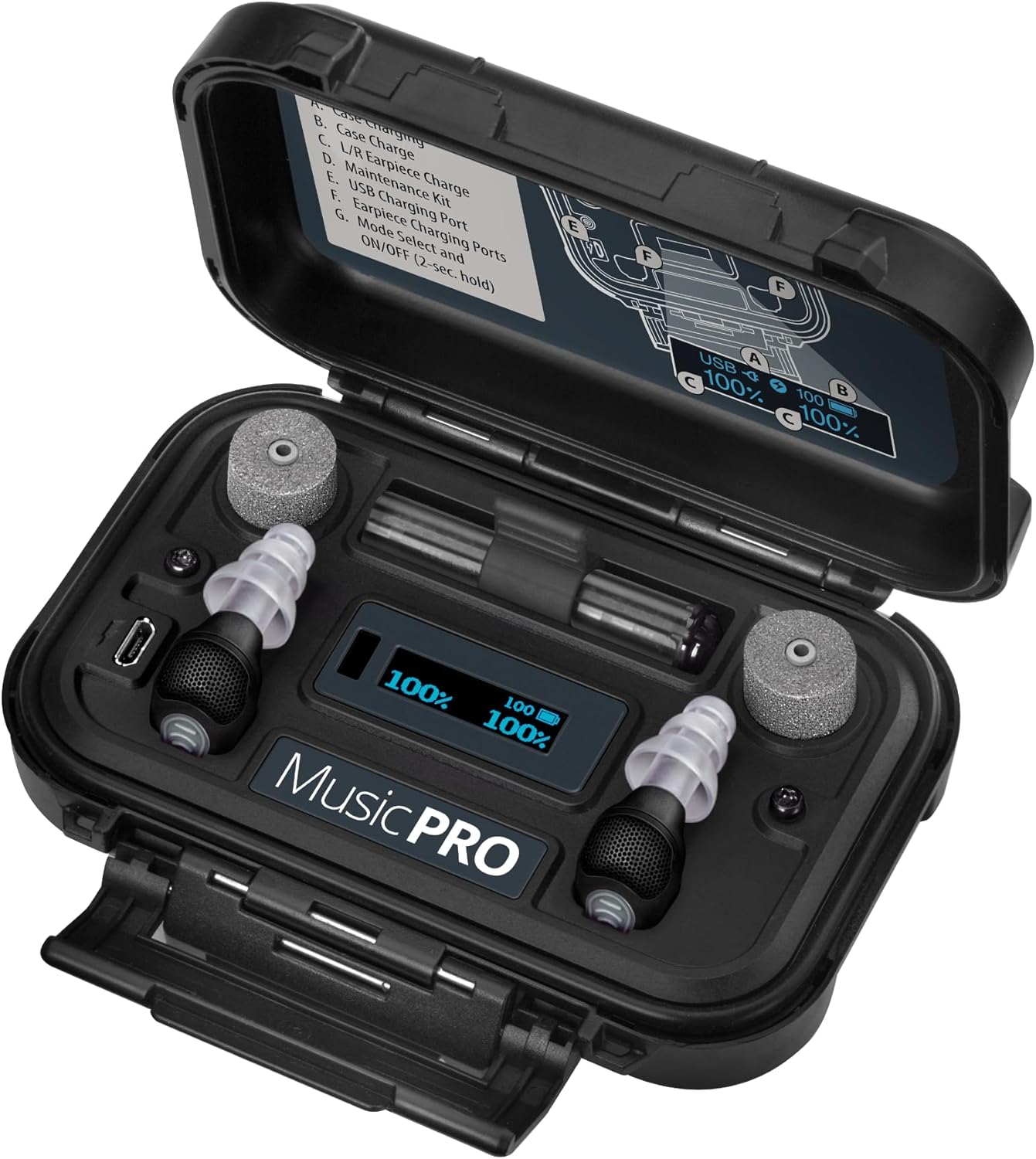 Etymotic MusicPro Elite - Rechargeable High-Fidelity Electronic Musician Earplugs with Active Hearing Protection - Includes Multiple Eartips + Water-Resistant Portable Recharging Case