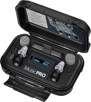 Etymotic MusicPro Elite - Rechargeable High-Fidelity Electronic Musician Earplugs with Active Hearing Protection - Includes Multiple Eartips + Water-Resistant Portable Recharging Case