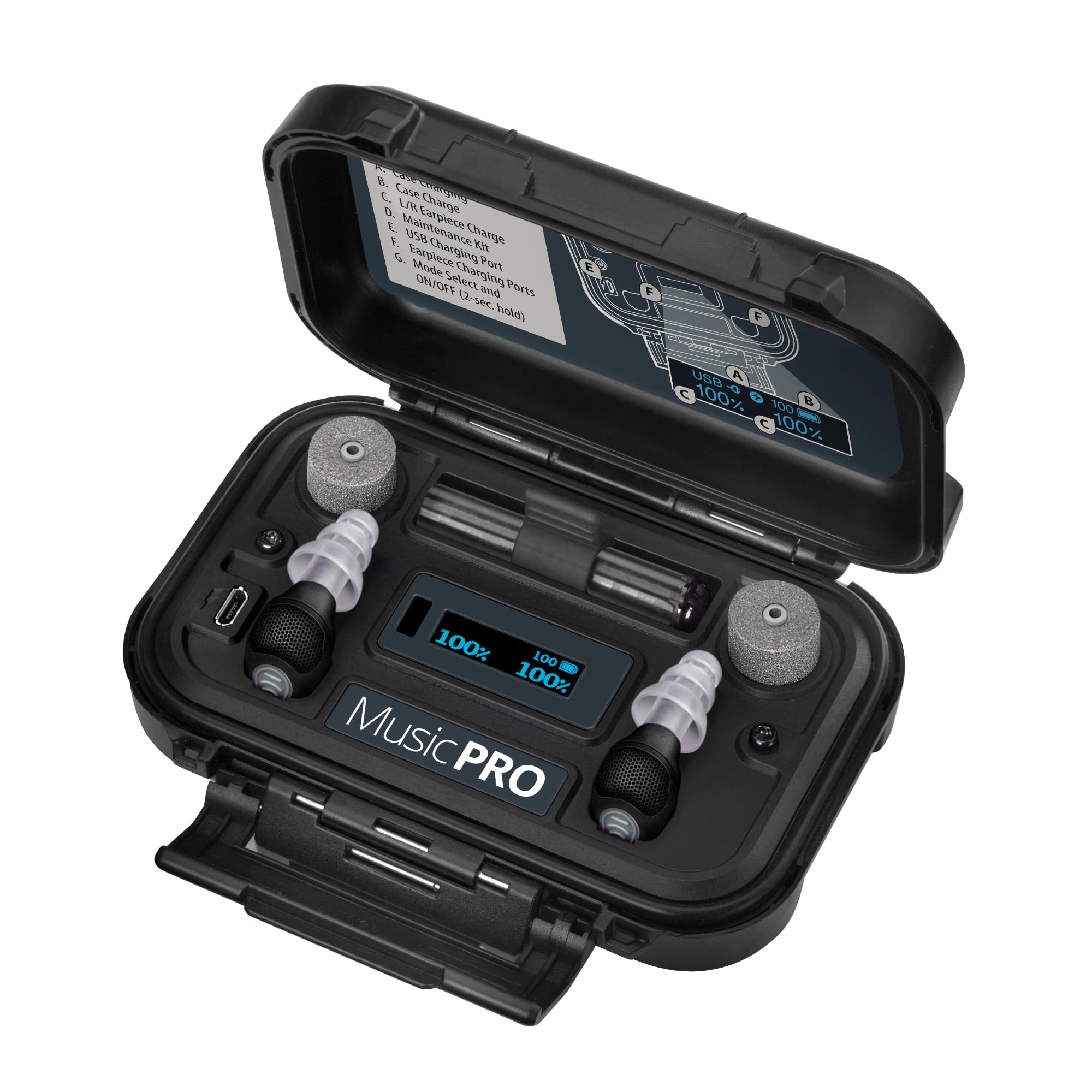 MusicPro Elite - Rechargeable High-Fidelity Electronic Musician Earplugs with Active Hearing Protection - Includes Multiple Eartips + Water-Resistant Portable Recharging Case