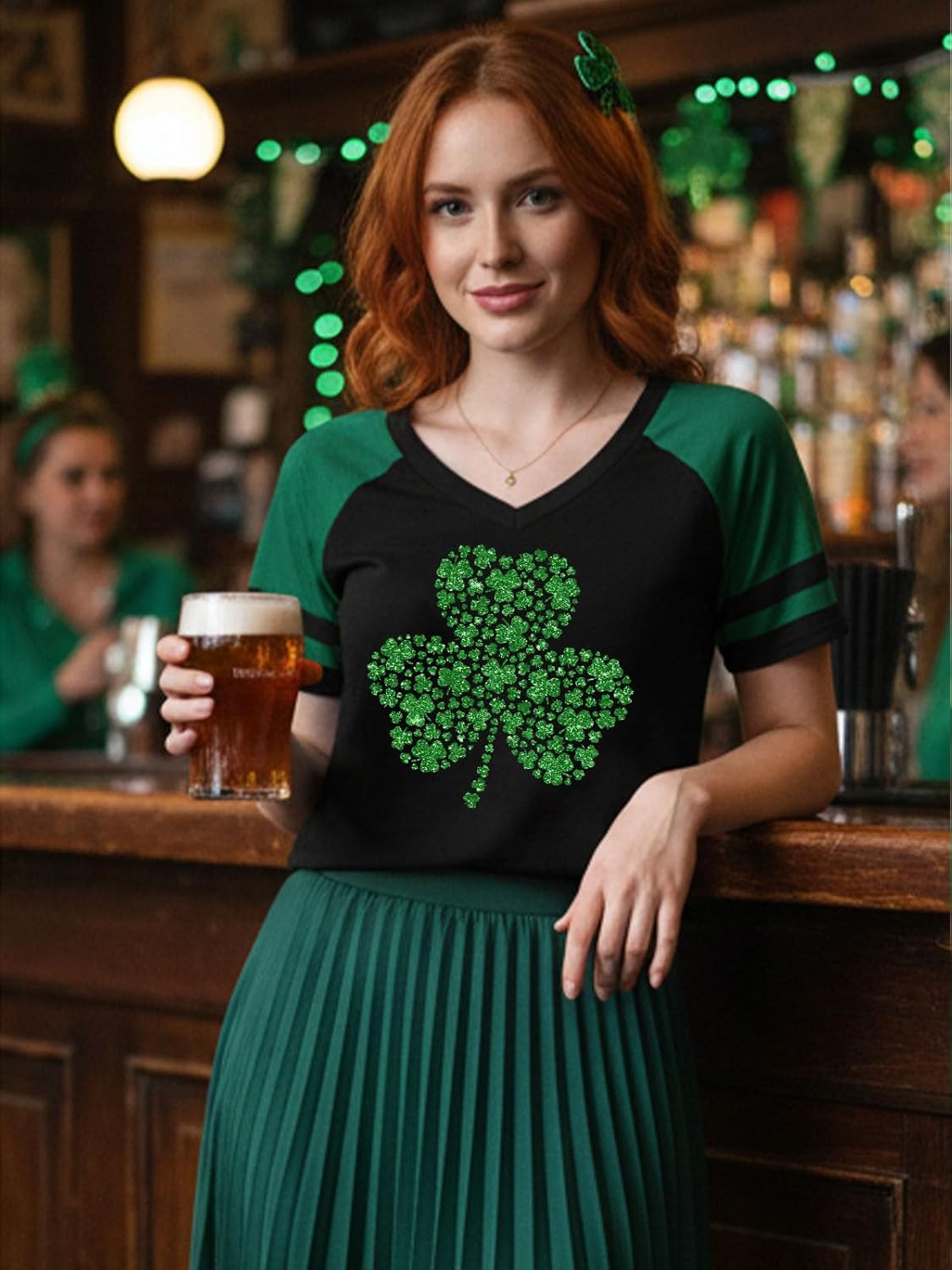 St Patricks Day Shirt Women Funny St Patricks Day Irish Outfits Shamrock Graphic Party Short Sleeve Y2k Raglan Shirt - Image 2