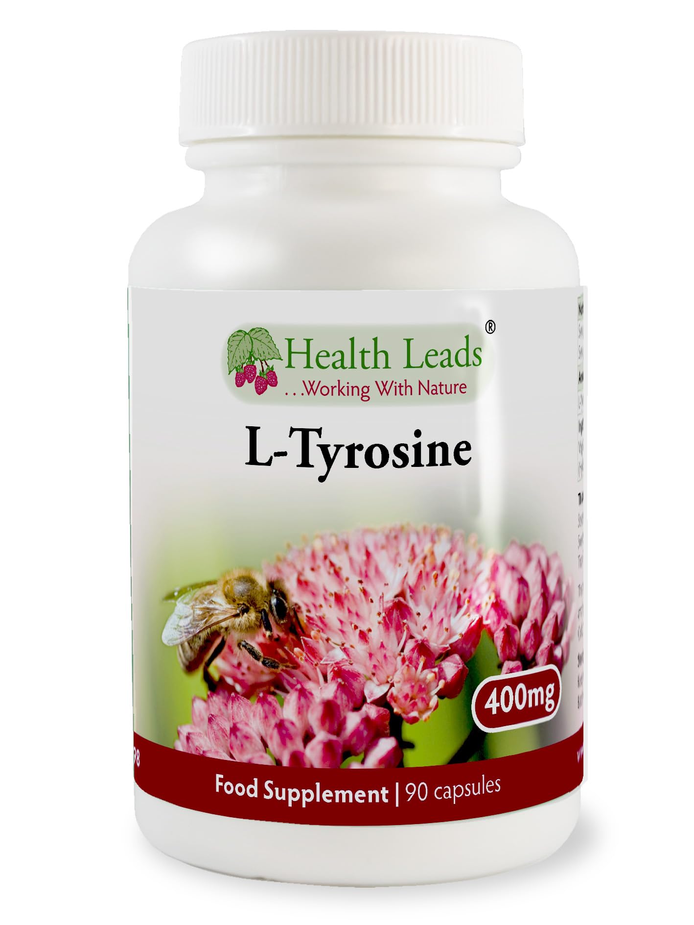L-Tyrosine (Extra Strength) 400mg x 90 Capsules, for Mental Alertness, Focus, Stress & Sleep, Free Form Amino Acid Supplement, Non-GMO, Vegan, Magnesium Stearate Free & No Nasties, Made in Wales