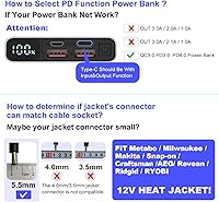 Vista 6 de Heated Jacket Adapter Charger USB Plug Cable for Milwaukee, Revean, Snap-on, Metabo, Craftsman, AEG, Makita (Easy for Travelling and Outdoor)