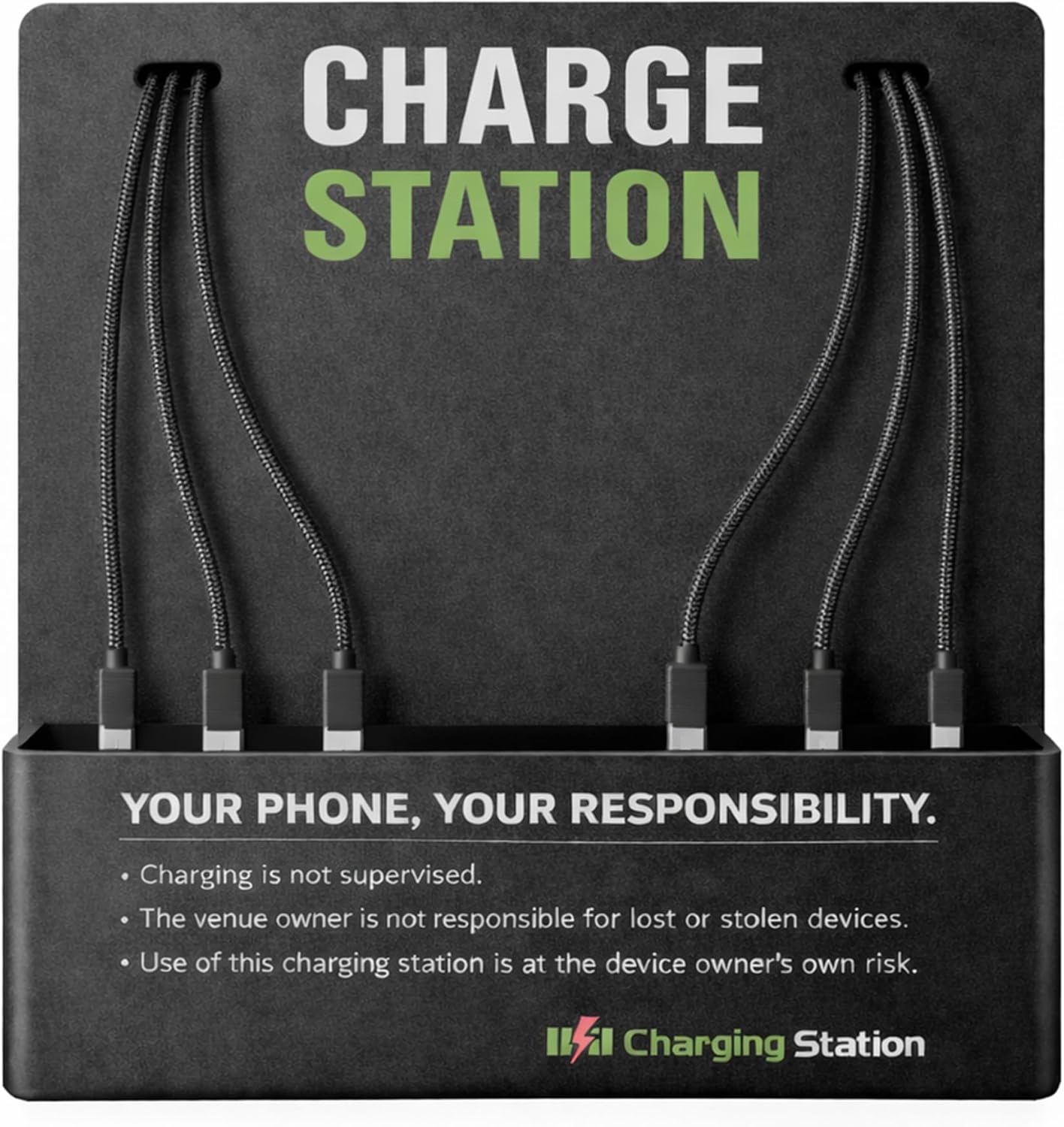 Commercial Wall Mounted Cell Phone Charging Station, 6-Port Fast Charger with Type-C Lightning and Micro USB Ports, Multi-Device Charger for Office, Hotel, Airport, School and Library