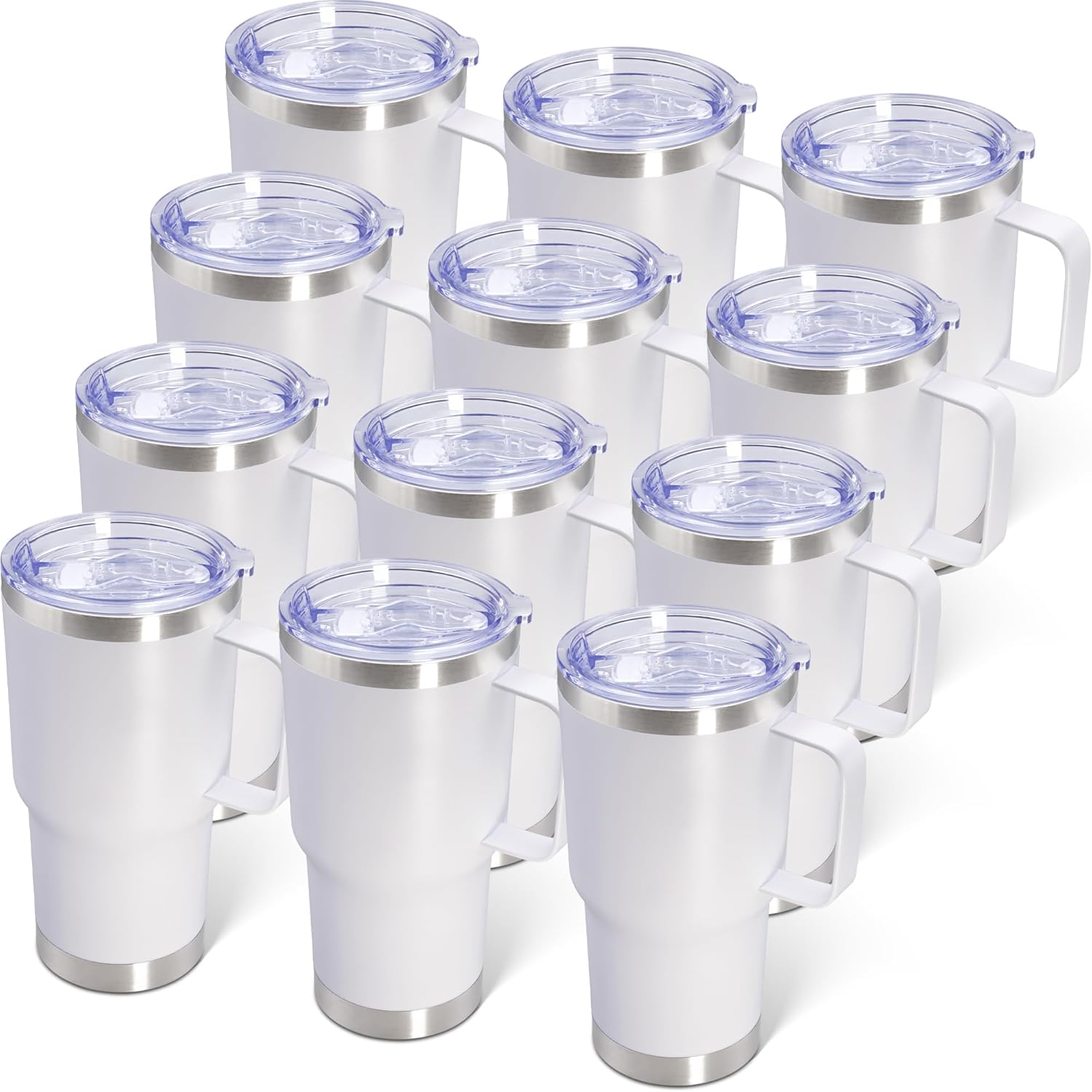 20 oz Tumbler with Handle and Lid, Stainless Steel Tumbler Insulated Travel Coffee Mug, Spill Proof Double Wall Vacuum Tumbler Cup Keep Drink Hot & Cold,White, 12 Pack