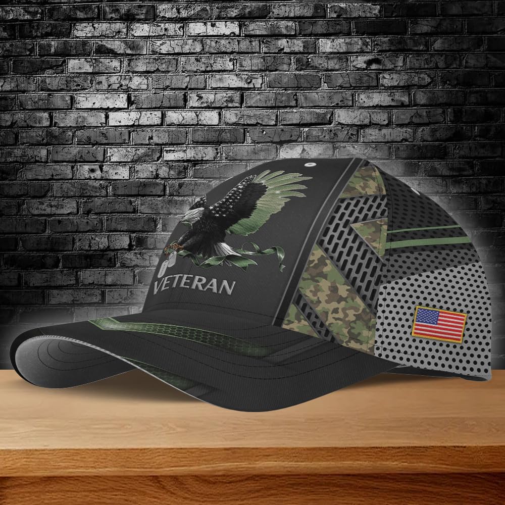 Camo Eagle Veteran Cap, Military Hat for Men, Veteran Day Gifts for Dad Grandpa, Adjustable Strap Back - Image 2