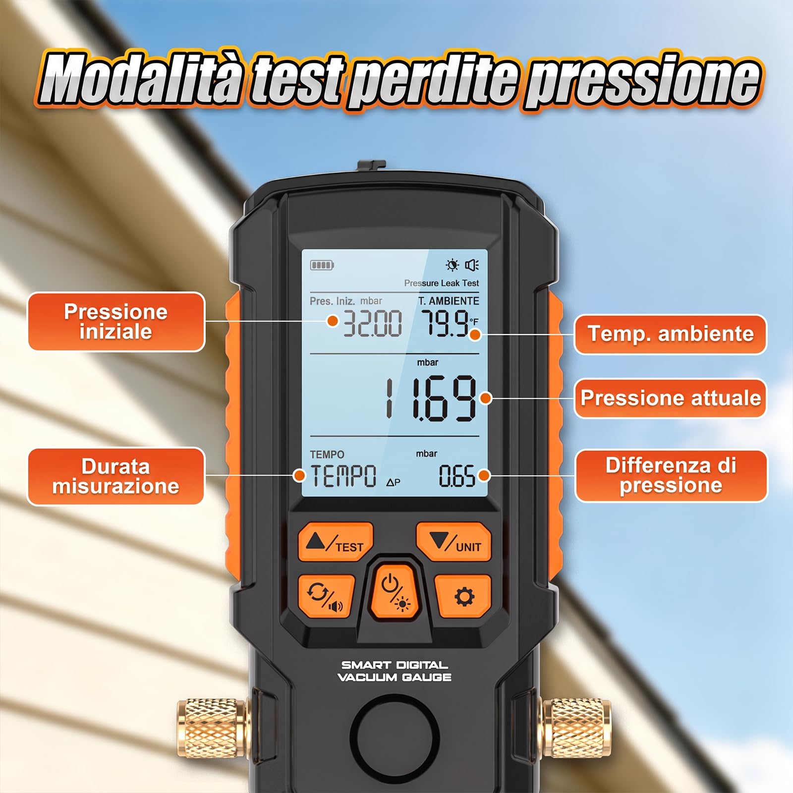 Manometro digitale per sottovuoto, HVAC, precisione ± 0,2%