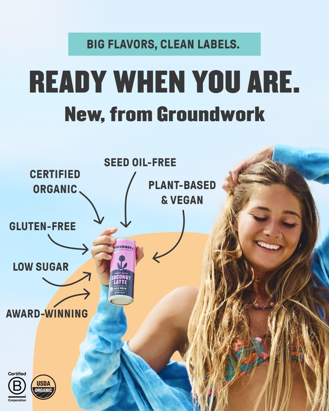 Groundwork USDA Organic Coffee - Oat Cold Brew Latte - 8 Fl Oz Cans (12 Pack)