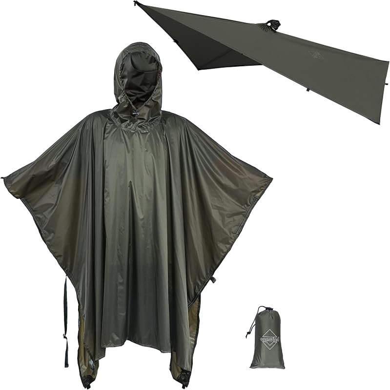 Poncho de lluvia con capucha, abrigo de lluvia de Silnylon, refugio de supervivencia versátil, poncho ligero impermeable y transpirable