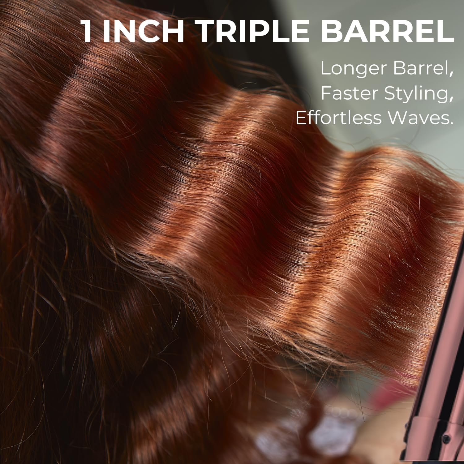 3 Barrel Curling Iron Hair Crimper for Beach Waves, 1” Titanium Hair Waver with 5 Heat Settings, Dual Voltage Crimper for All Hair Types, Fast Heating Triple Barrel Curling Wand - Black - Image 7