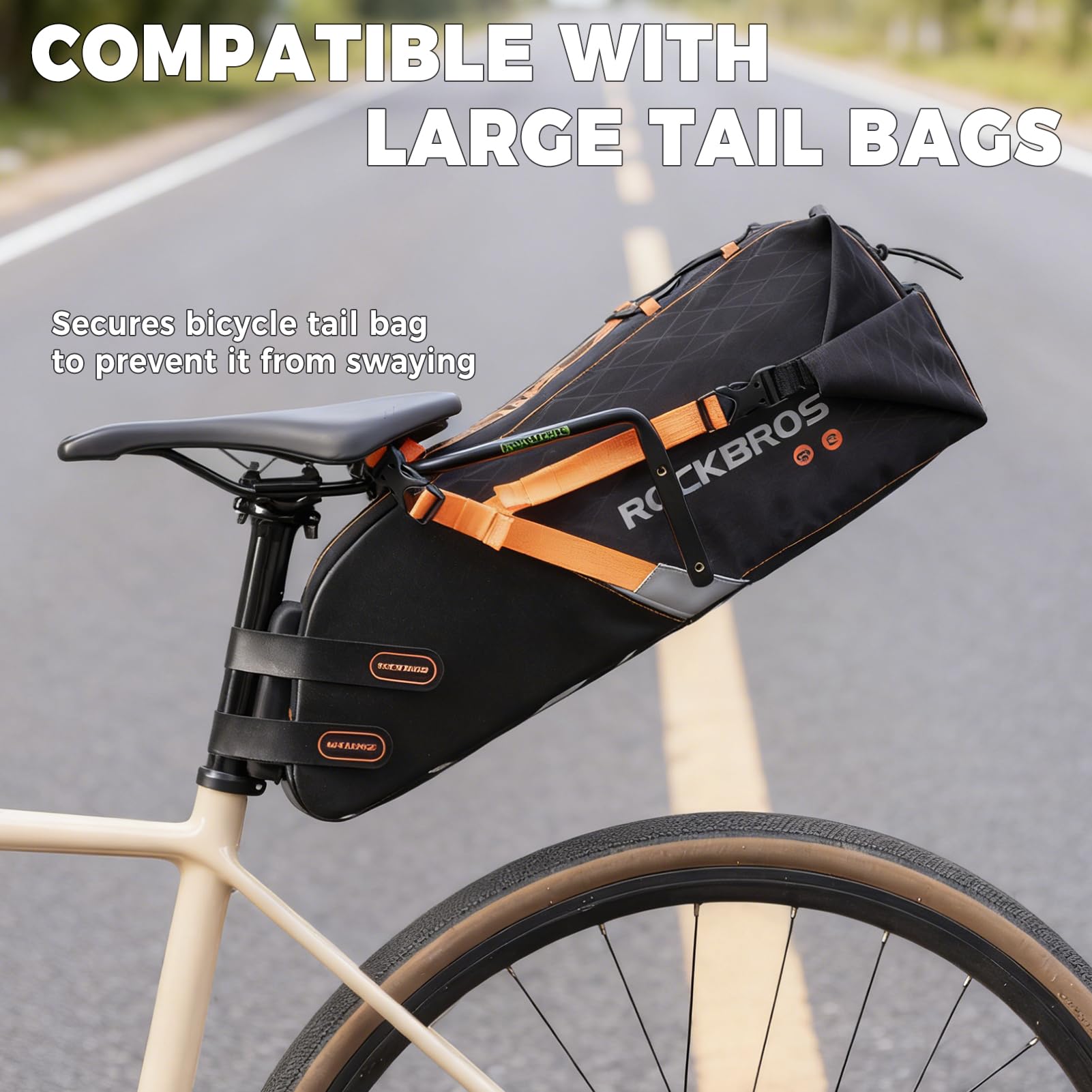 ROCKBROS Uchwyt stabilizujący na torbę siodełkową, uchwyt na bidon do roweru z otworami do bikepackingu, aluminiowa klatka na bidon w kolorze czarnym