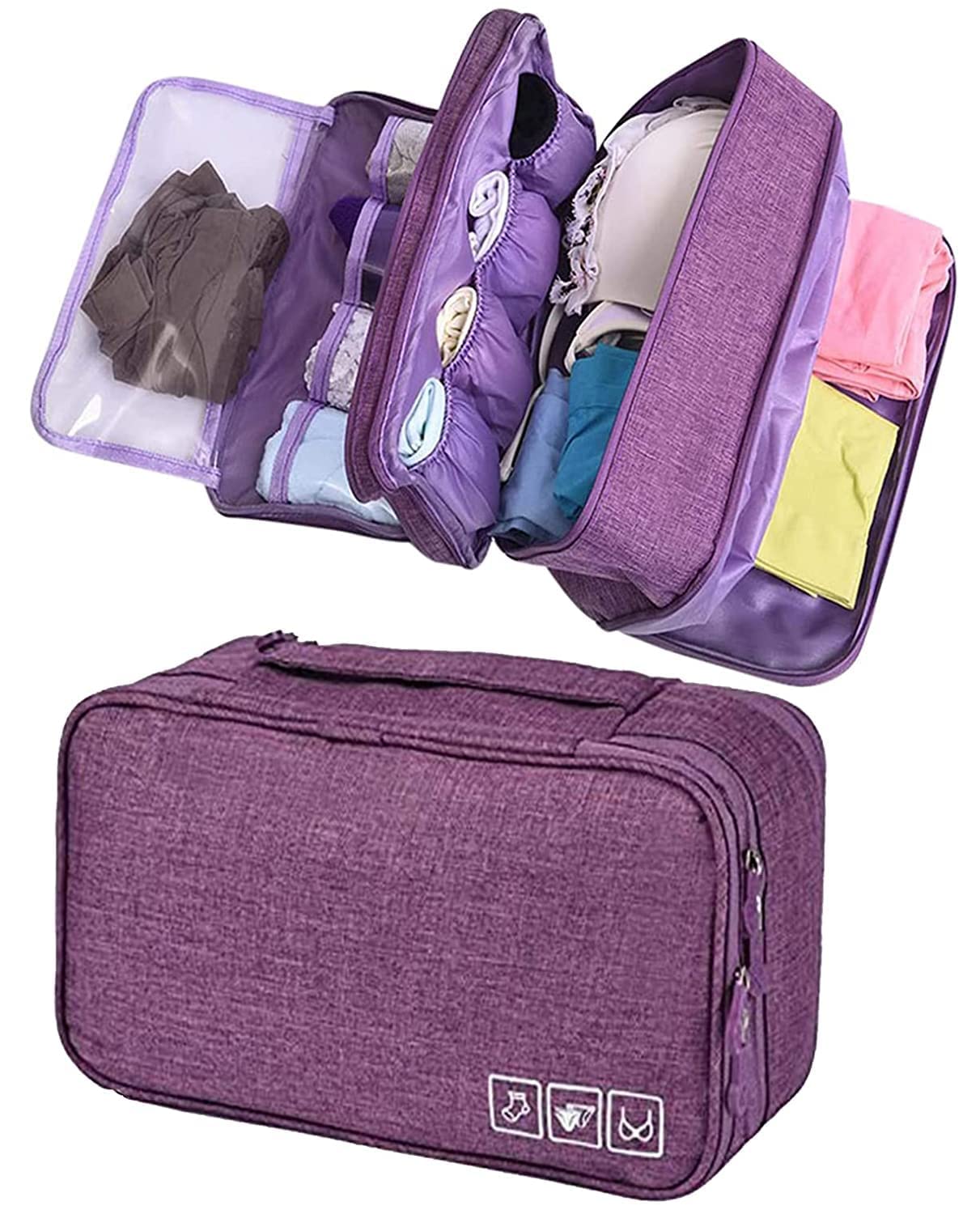 Polyester 3 Layer Lingerie Organizer Bag, Travel Pouch for Storage of Bra, Underwear, Innerwear, Cosmetics, Toiletry for Women.