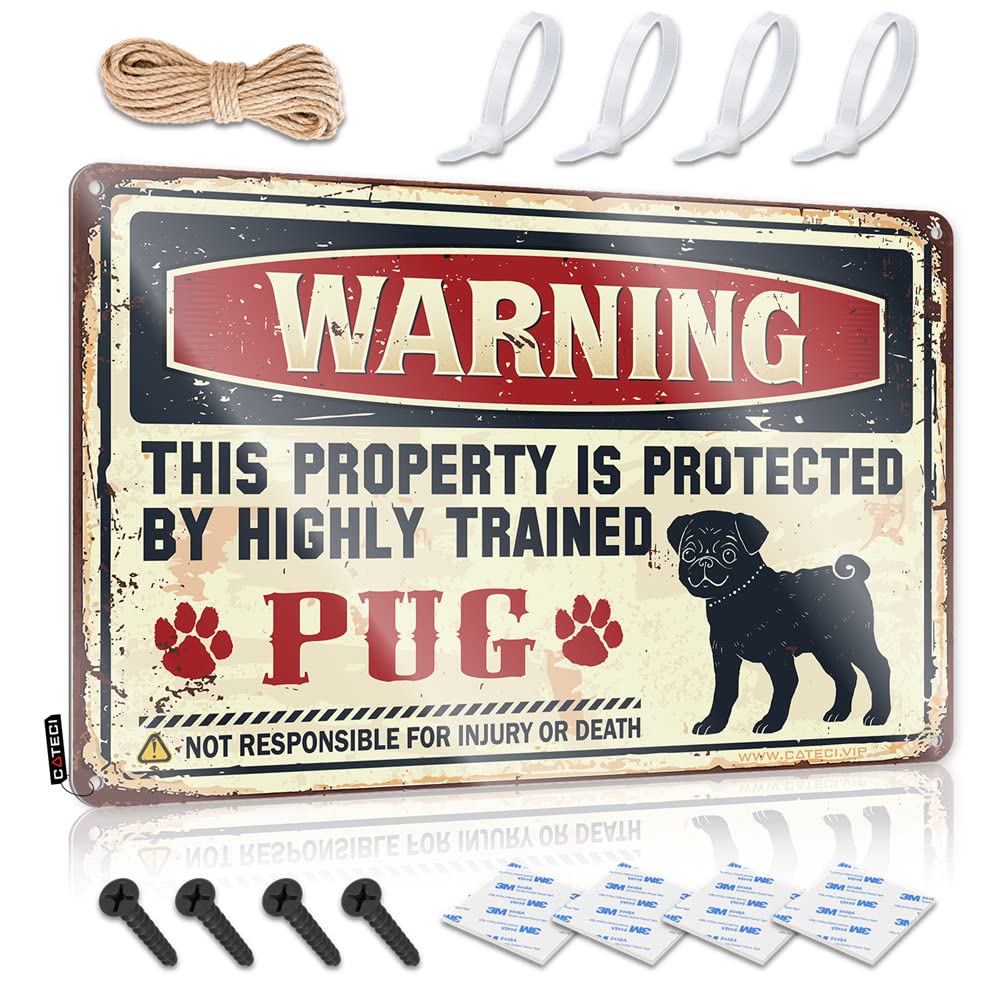 Funny Kitchen Decor Warning This Property Is Protected By A Highly Trained Pug Sign Bbq Signs Outdoor Funny Desk Signs(30X40CM)