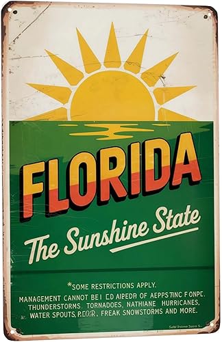 Letrero vintage de pared de Florida de 8 x 12 pulgadas para decoración del hogar, cocina, baño, sala de estar, patio, exteriores, jardín y más,
