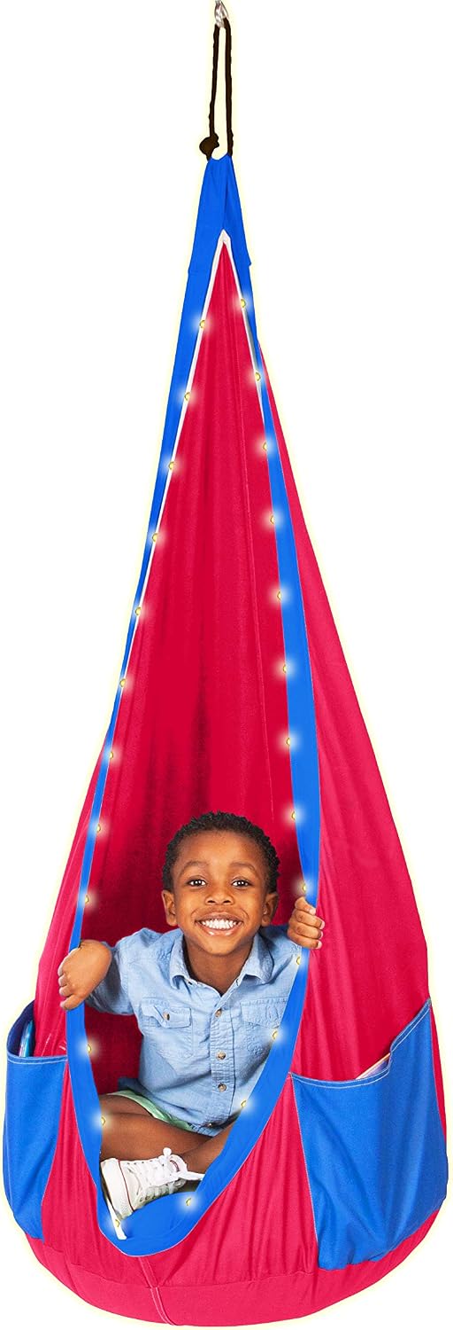 Adventure Sports Ultimate Sky Chair, Hammock Chair and Sensory Swing for Kids, Hanging Chair with LED Lights, Indoor Swing and Swing Chair for Outdoor Use, Ages 4 and Up, Red and Blue