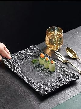 Exquisite Plates, Ceramic Rectangular Steak Plates, Pasta Plates, Restaurant Cakes, Rock Plates, Hotel Flat Plates, Plain Black Texture.,2-One Size
