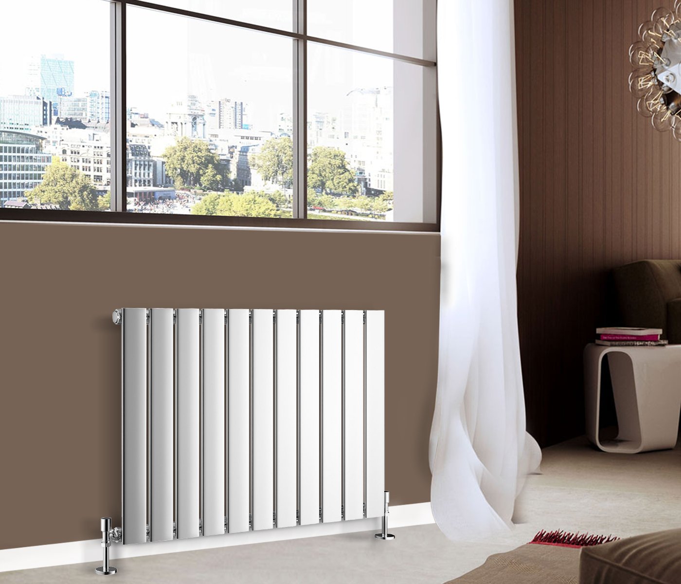 Nrg Chrome Horizontal Flat Panel Single Column Designer Radiator 600X748mm Central Heating