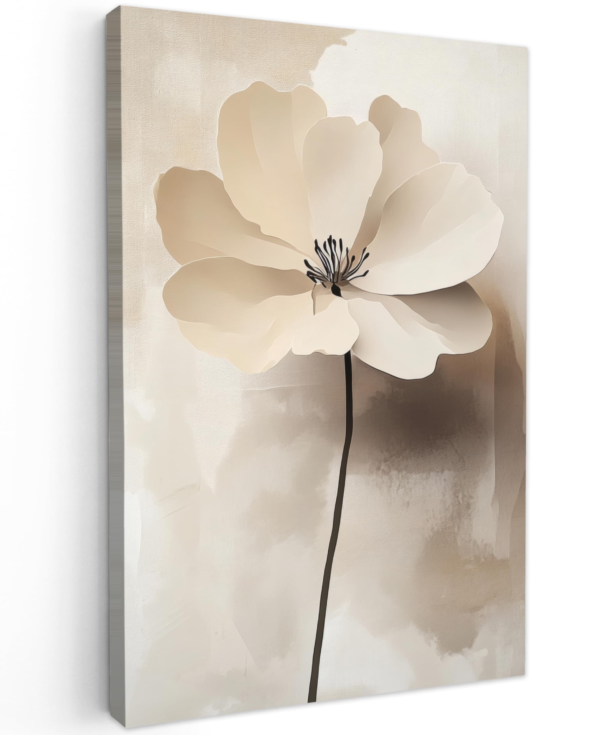 MuchoWow© Canvas Wall Art Work 24"x35" / 60x90 cm Room Decor Painting Wallfillers Picture Decoration Prints Flower - Beige - Paint - Shadow