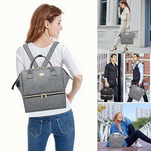 Miniatura 8 de Weitars Bolsa de almuerzo para mujer, lonchera aislada de doble compartimento, diseño de gran apertura con correa para el hombro, mochila de
